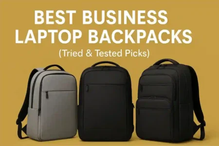 A curated selection of 11 business laptop backpacks for 2025, featuring sleek, professional designs, padded laptop sleeves, and travel-friendly features.
