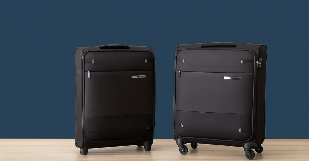 Comparison of a 2-wheel suitcase and a 4-wheel suitcase highlighting their design differences