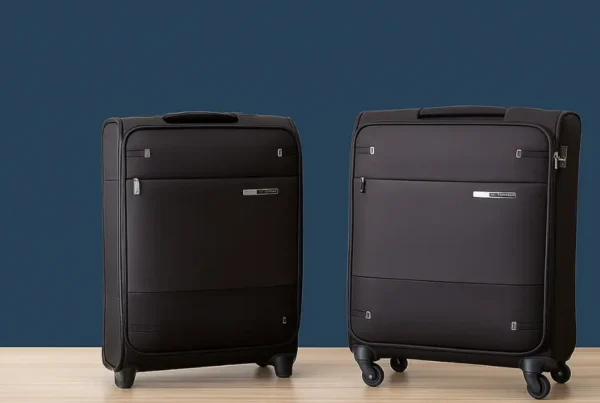 Comparison of a 2-wheel suitcase and a 4-wheel suitcase highlighting their design differences