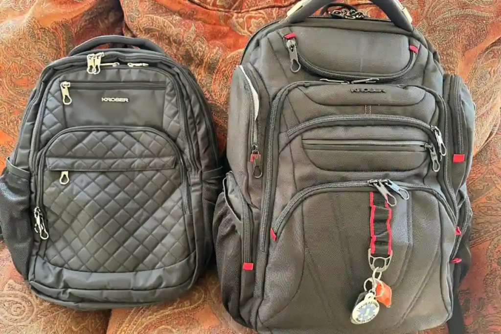 Comparison table showing five top travel backpacks of 2025 with details on capacity, laptop size, best use, features, and water resistance for easy selection.