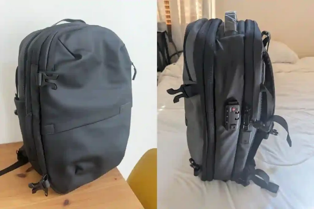 Airvault 60L vacuum seal travel backpack with built-in compression, USB port, and TSA-approved lock, ideal for long trips, digital nomads, and heavy packers.