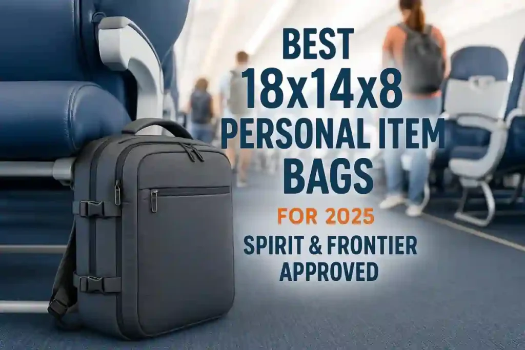 Compact 18x14x8 personal item bag fitting under airplane seat on Spirit Airlines