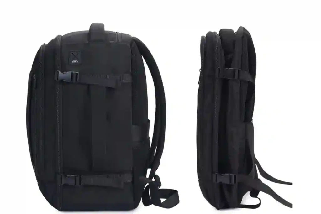 ECOHUB recycled travel backpack fitting under seat as 18x14x8 personal item