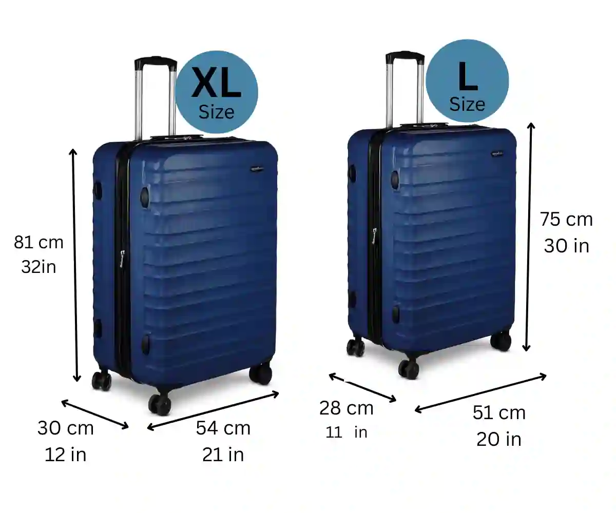 Comparison of large vs extra-large suitcase dimensions against airline limits