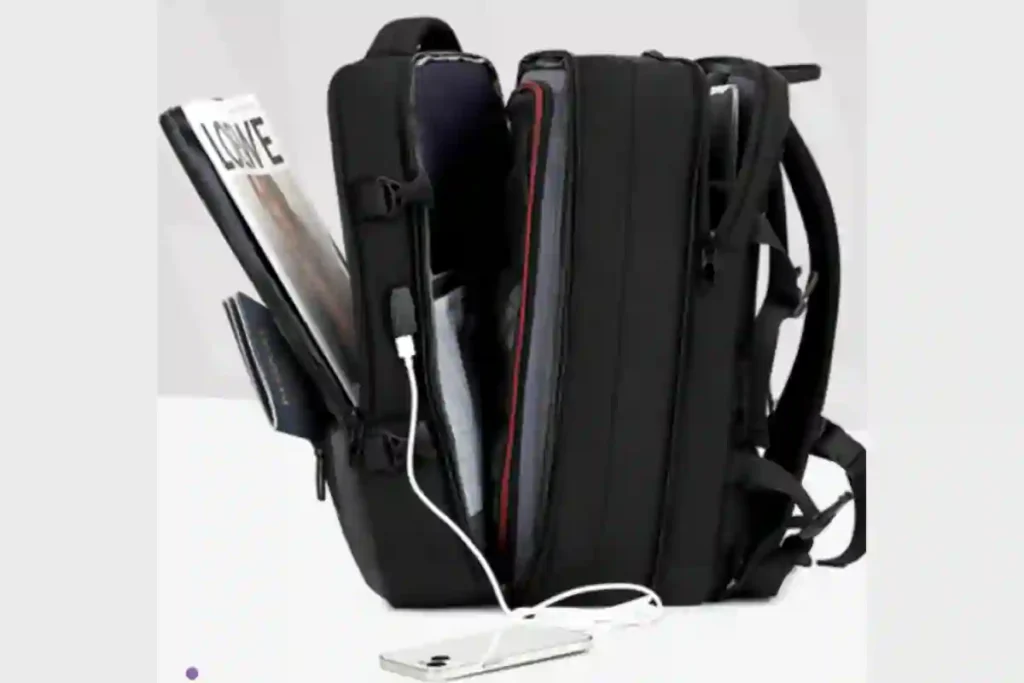 Expandable travel backpack for 2025, 30–42L, TSA-friendly lay-flat design, padded laptop sleeve, ideal for weekend getaways, students, and work trips.
