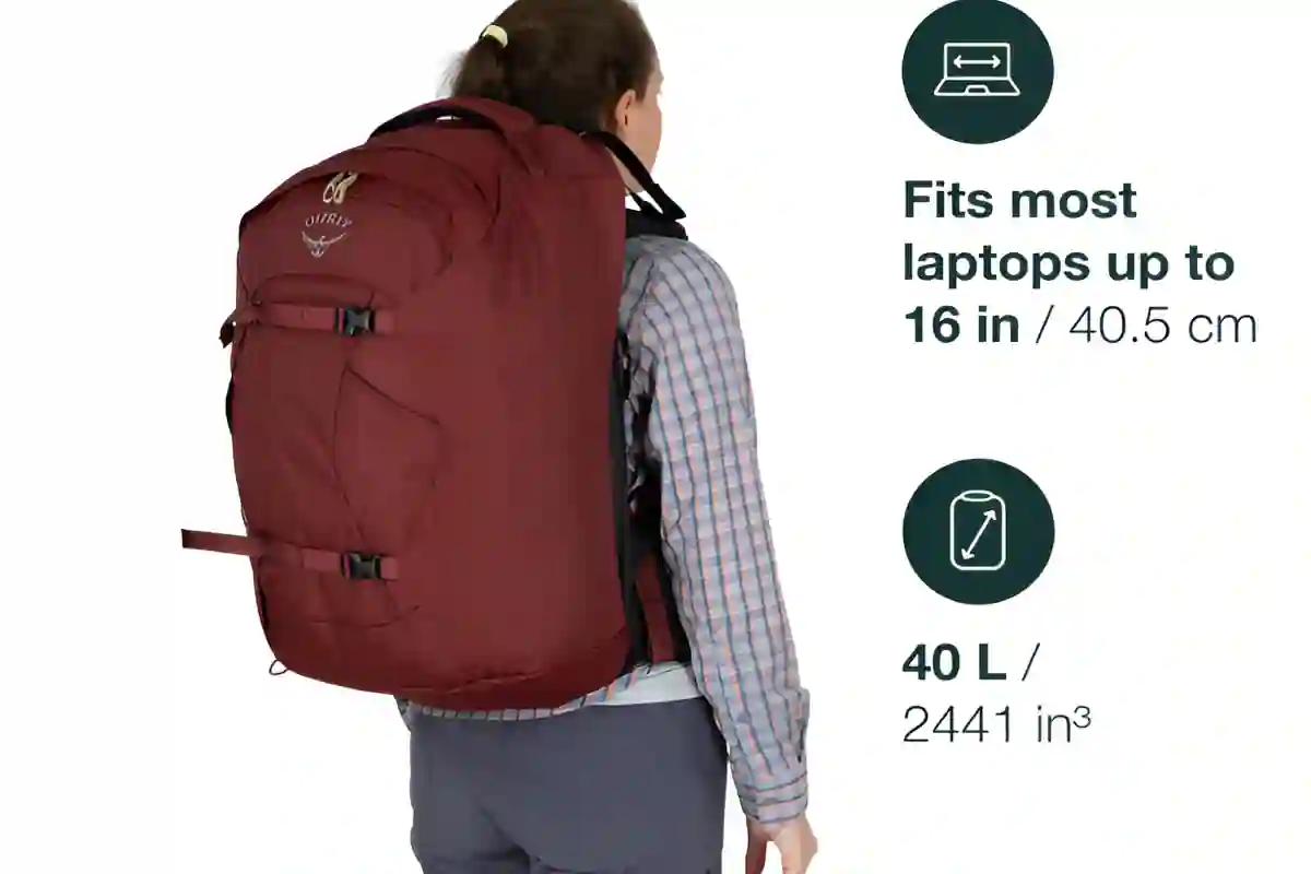 Osprey Fairview 40L travel backpack designed for petite women