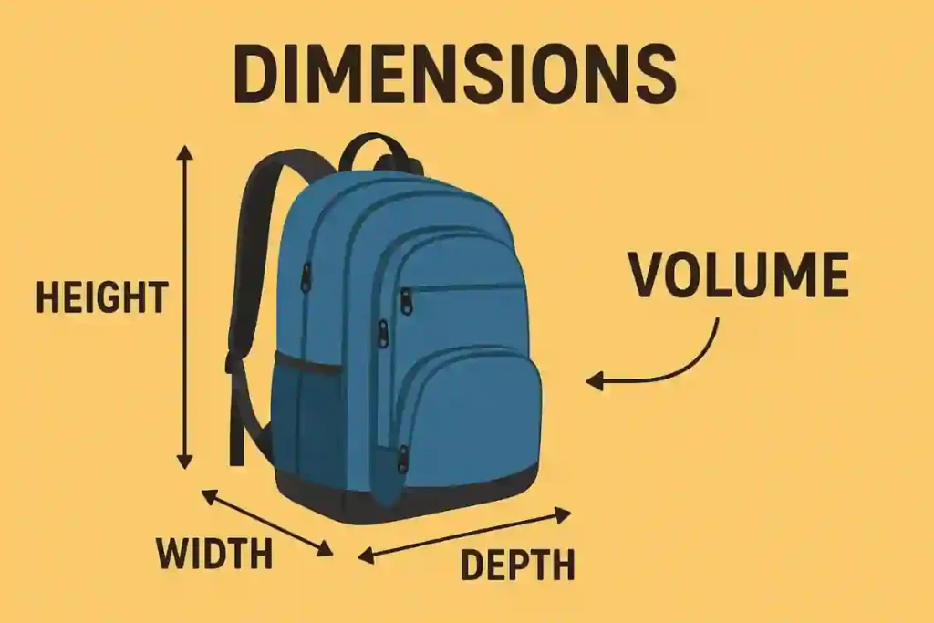 Backpack Size Guide: What are Normal Backpack Dimensions & Liters? 9 Backpack Size Guide: What are Normal Backpack Dimensions & Liters?- Illustrated graphic comparing liters capacity and actual dimensions (H × W × D) of two backpacks.