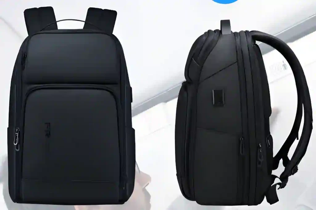 Person walking confidently through an airport wearing one of the best 17-inch laptop backpacks designed for comfort and protection.
