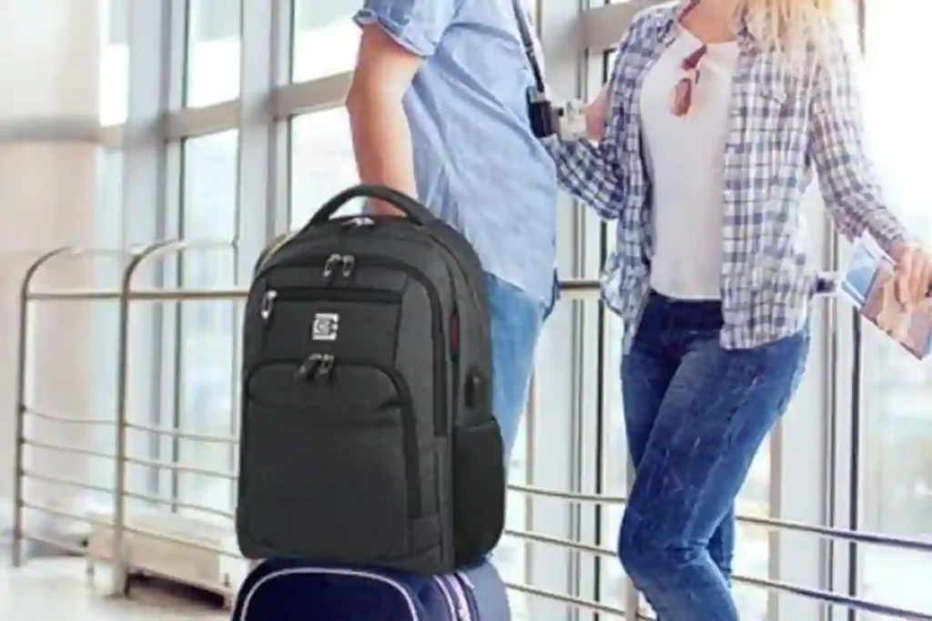 Sleek FENRUIEN tech backpack with lay-flat TSA opening, one of the best 17-inch laptop backpacks for tech-savvy travelers.