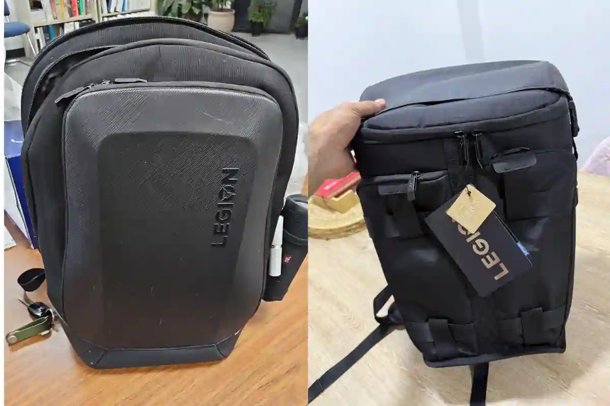 Lenovo Legion armored backpack with organized laptop and gadget compartments, designed for commuters and gamers.