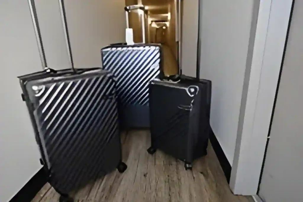 Chic Luggex three-piece expandable hard shell luggage with metallic finish.