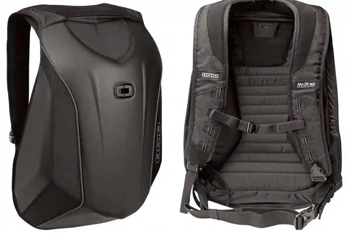 OGIO Drag Mach 3 backpack with smooth aerodynamic shell, reflective design, and water-resistant finish.