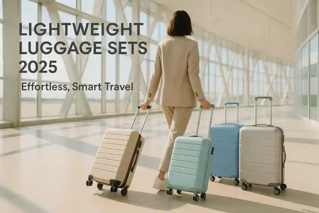 Table comparing underseat, carry-on, and checked lightweight luggage options with weights and price ranges.