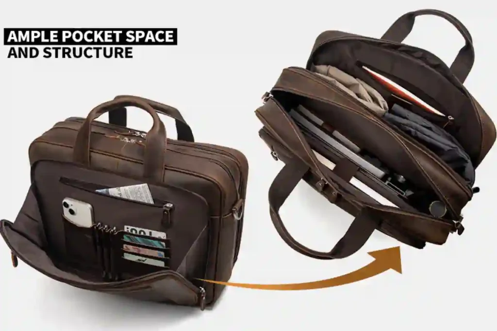 Best Leather Duffel Bags of 2026: Expert Picks for Travel, Work & Weekend Trips 9 Augus cowhide leather briefcase-style travel bag with laptop compartment and organized pockets.