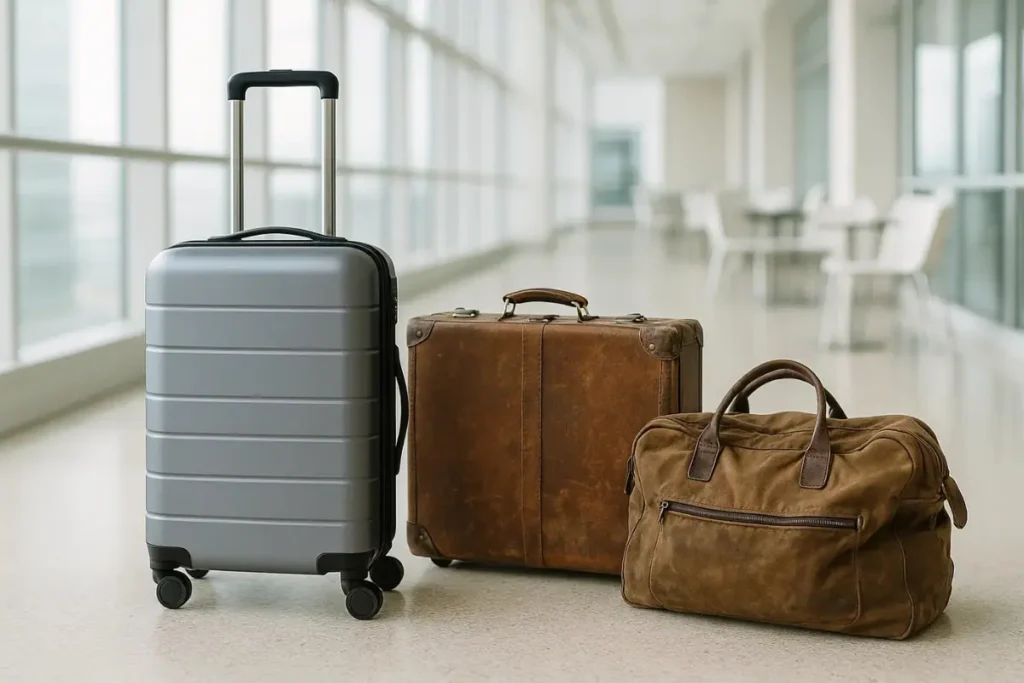 NEVER PACK These 13 Outdated Items When You Fly (2026 Guide) Flat-lay of modern travel essentials next to outdated travel items, highlighting what not to pack for flights in 2026, including old wallets, bulky toiletry kits, wired headphones, and two-wheel suitcases.
