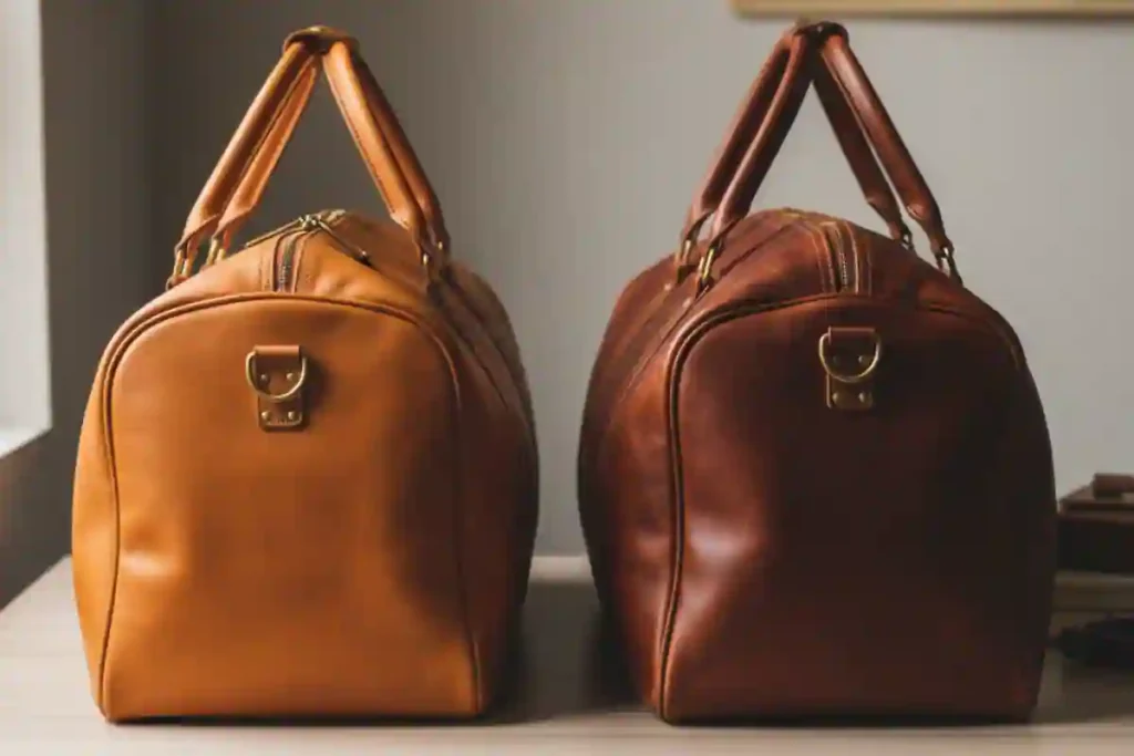 Best Leather Duffel Bags of 2026: Expert Picks for Travel, Work & Weekend Trips 1 Full-grain leather duffle bag showing rich patina and classic styling, placed beside travel essentials.