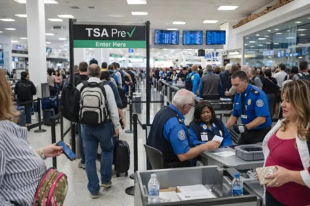 TSA PreCheck Status 2026: Is It Closed During the Government Shutdown? TSA PreCheck lane open at busy U.S. airport during 2026 government shutdown with long security lines