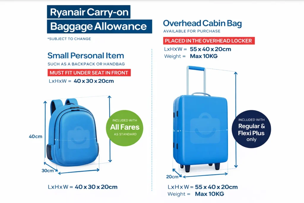Budget Airlines Carry-On Rules 2026 (Frontier & Ryanair) Complete Guide 5 Ryanair passengers boarding plane with small underseat bag and priority cabin luggage size 40x30x20 cm