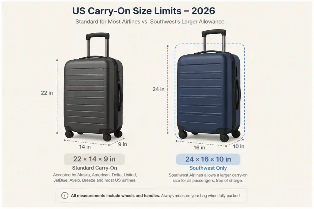 US Domestic Airline Policies 2026: Size Limits, Fees, Liquids & Banned Items 1 US Domestic Airlines Carry-On Rules