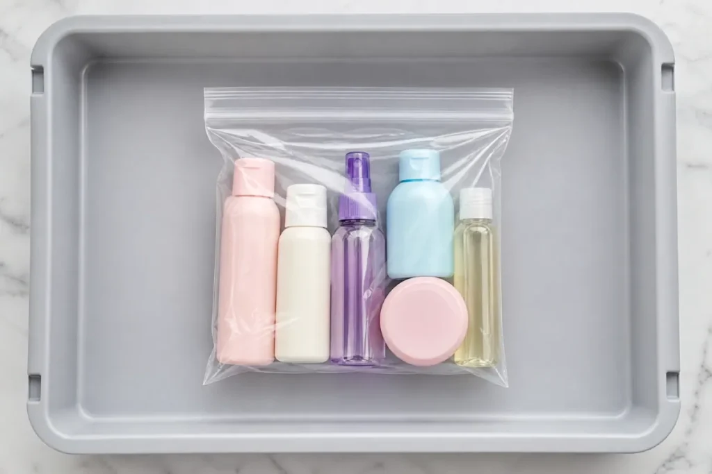 what counts as a liquid at TSA — quart bag with travel toiletries at airport security